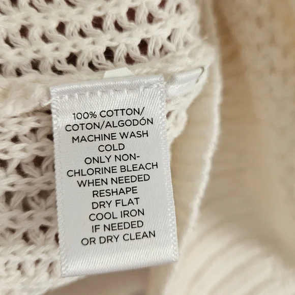 NWOT LOFT white open knit bell sleeve ribbon sweater Womens Medium - Picture 5 of 7